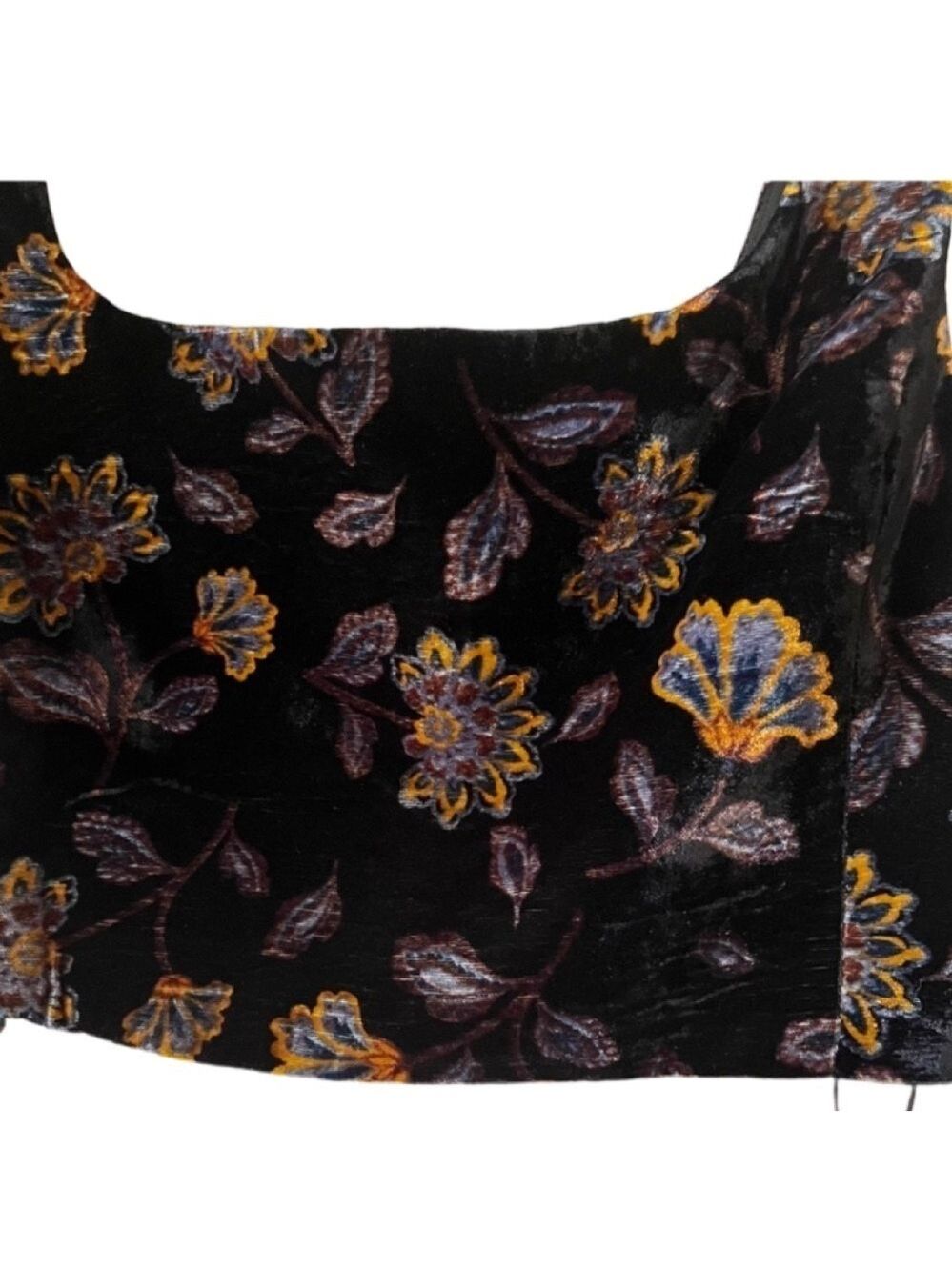 Rachel Zoe Black Velvet Floral Smocked Back Crop Tank Top NWT Size 8 - Picture 6 of 8